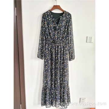 Ladies Floor-length Maxi Dress Floral Print Chiffon Dresses